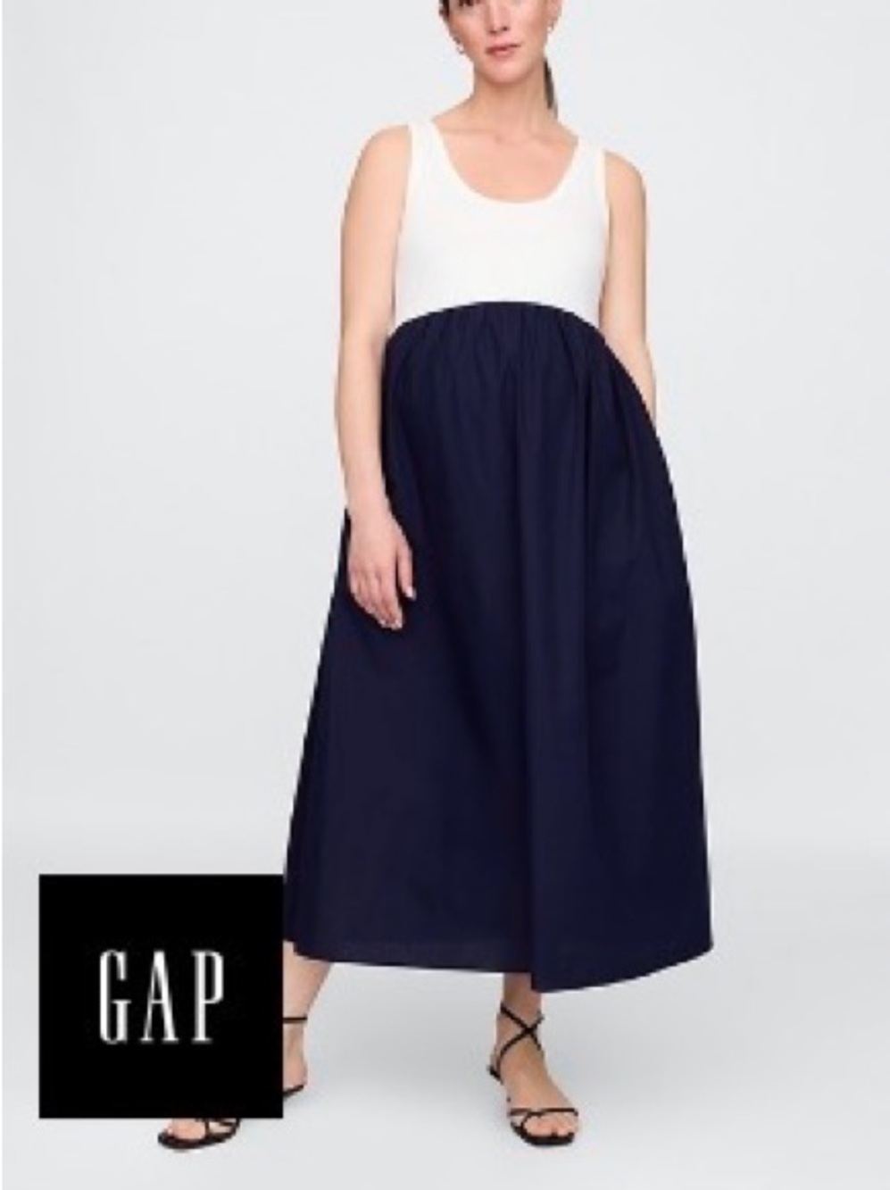 GAP maternity Two-Tone Sleeveless Maxi Dress - White & Navy large